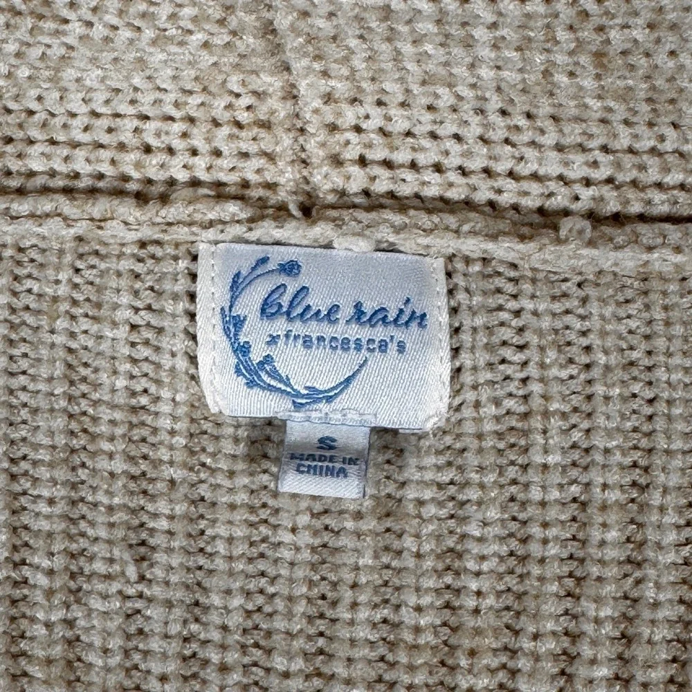 Francescas 'Blue Rain' Beige Textured‎ Knit Open Front Cardigan Sweater Size S